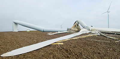 A crumpled wind turbine