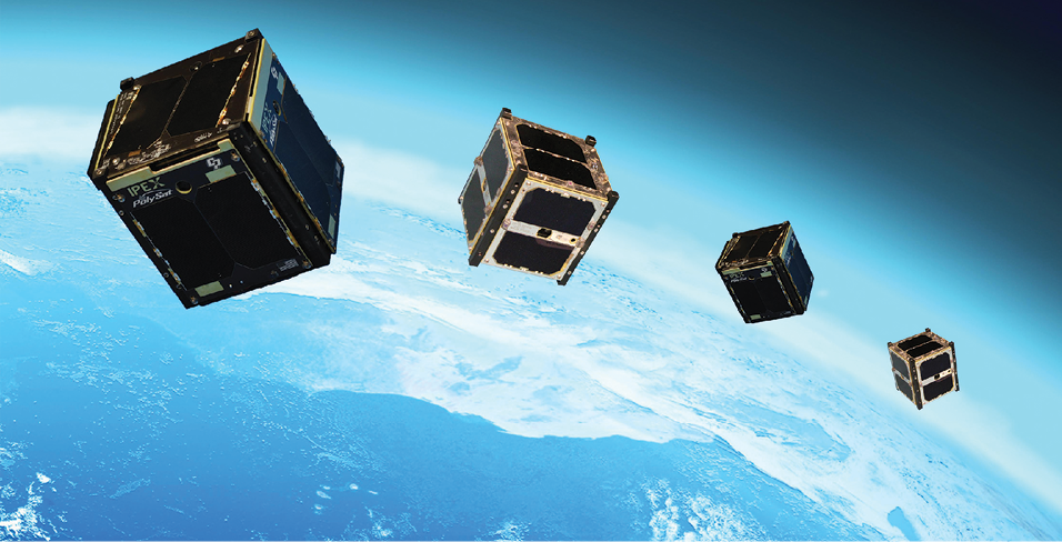 4 Cubesats pictured above Earth