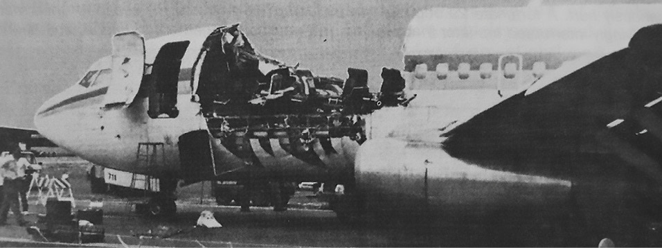 Aloha Airlines Flight 243 with the top of its fuselage ripped off