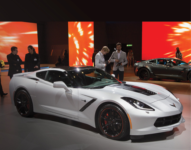 A white sports car on display