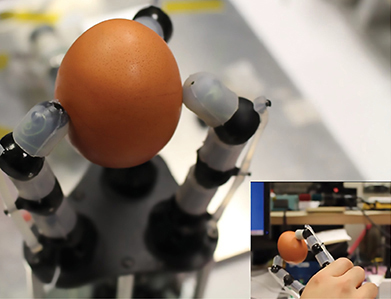 Prototype robot hand grasping an egg