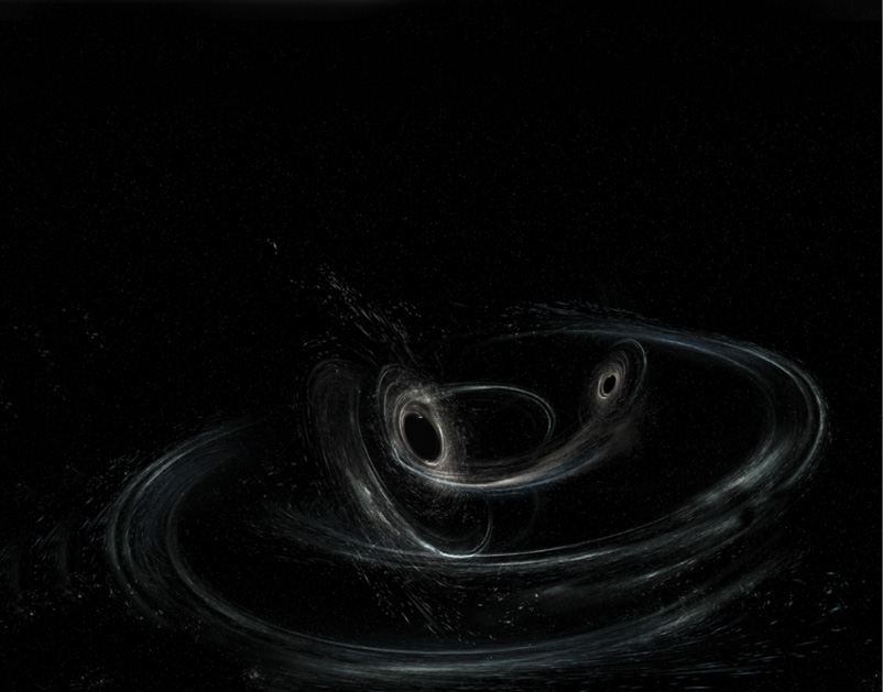 An artist’s conception of two black holes orbiting each other