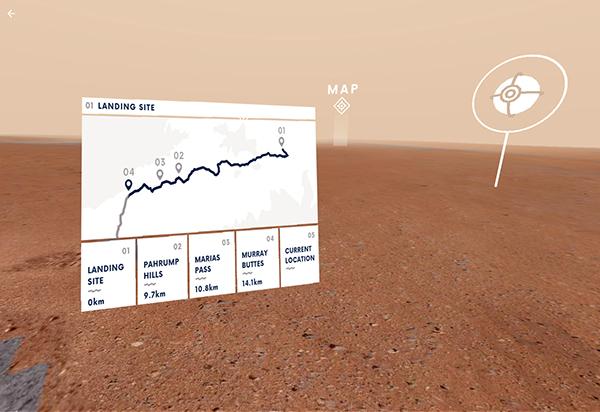 Access Mars lets users navigate Curiosity’s path, including the rover’s landing site, its current location, and Martian landmarks like the Pahrump Hills, Marias Pass, and Murray Buttes. Credit: NASA/JPL-Caltech Access Mars screen grab