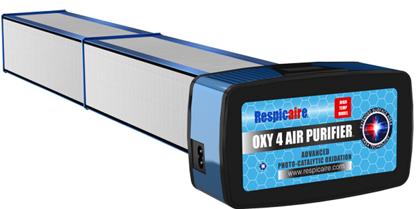 The OXY 4 air purifier, based on photocatalytic oxidation, is one of the most popular Respicaire air purifiers. This one incorporates two modules to scale up for a large commercial space. Credit: TFI Environmental Company The OXY 4 air purifier