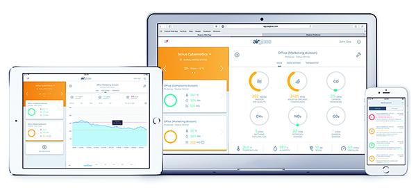 Airgloss sensors measure volatile organic compounds, carbon monoxide, carbon dioxide, nitrogen dioxide, methane, humidity, and even ambient noise and lighting to generate detailed reports that they deliver to devices via WiFi. Credit: Airgloss Airgloss screen shots