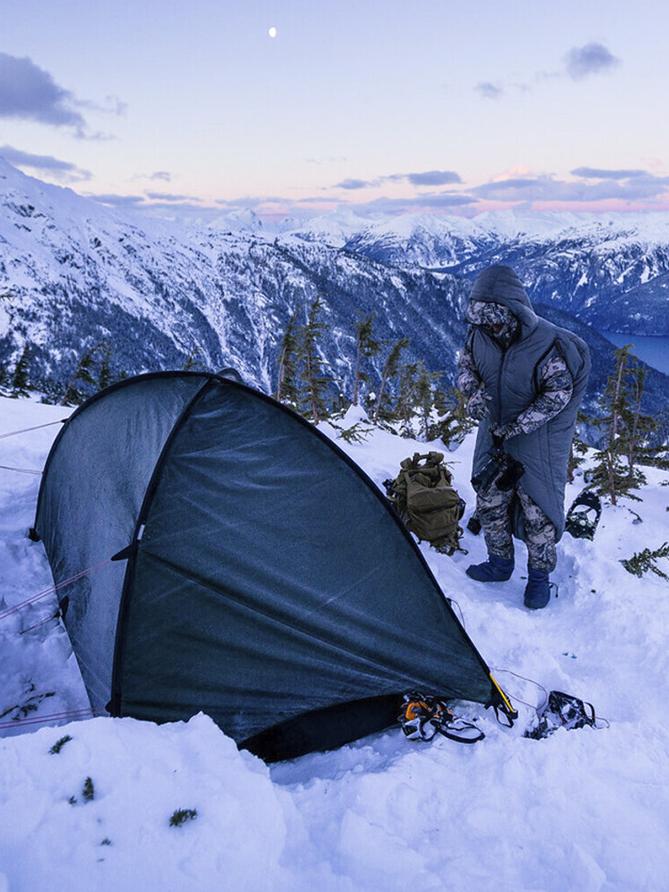SITKA Gear PrimaLoft sleeping bag can be worn like a jacket around the campsite