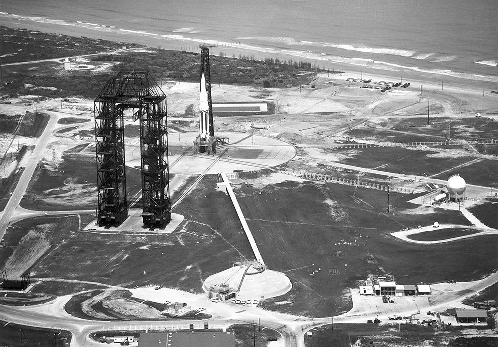 The Saturn 1 SA-4 launch vehicle sits on Launch Complex 34 at NASA’s Kennedy Space Center prior to one of many Apollo-era flights