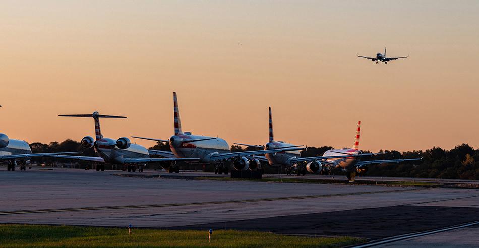 Passenger planes on tarmac