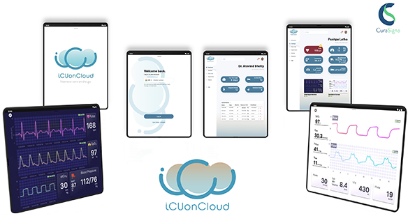 The CuraSigna implementation of VITAL is integrated with a service called ICU-on-Cloud, allowing intensive care doctors to keep tabs on all their patients from a tablet
