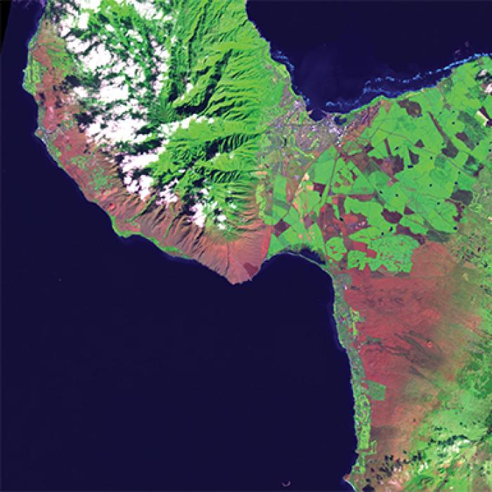 A false-color infrared view of Maui