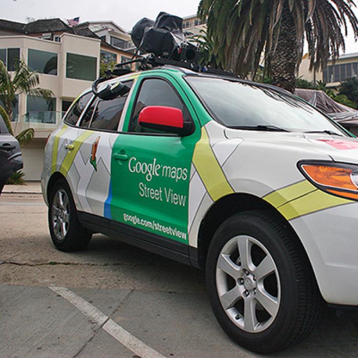Google maps car with mounted camera equipment