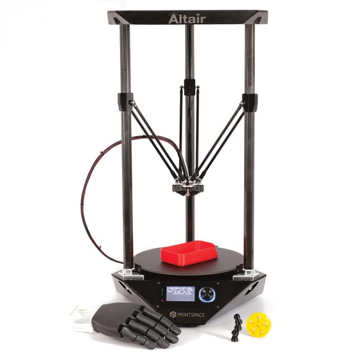 The Altair-3D printer, with printed samples