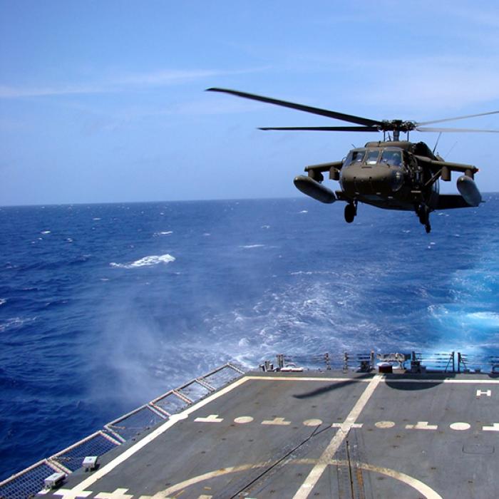 Helicopter landing on a ship