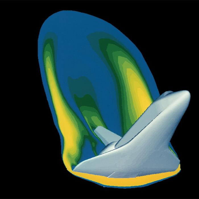 Computational fluid dynamics simulation of the Space Shuttle in decent