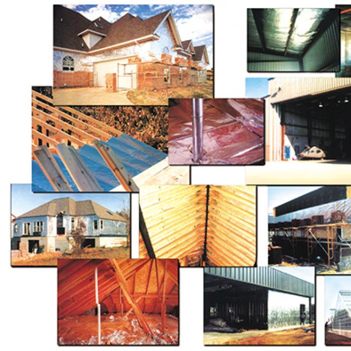Group of images of houses and other applications of radiant barriers
