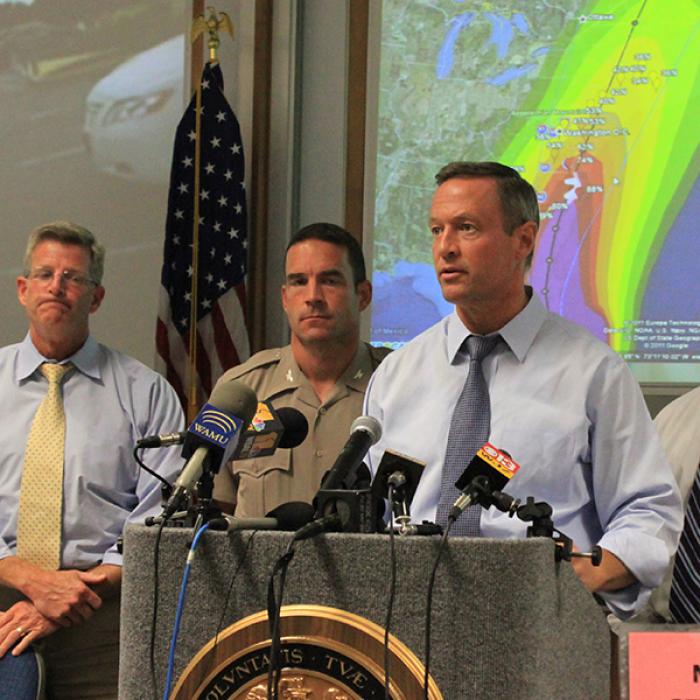 Maryland governor Martin O’Malley in the state’s Emergency Operations Center