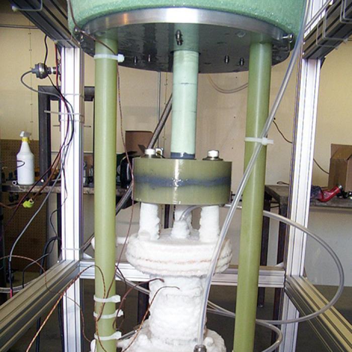 A quick-disconnect valve undergoes cryogenic testing