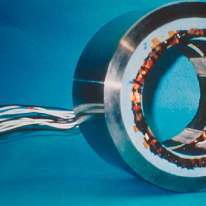 The AVCON magnetic bearing against a blue background
