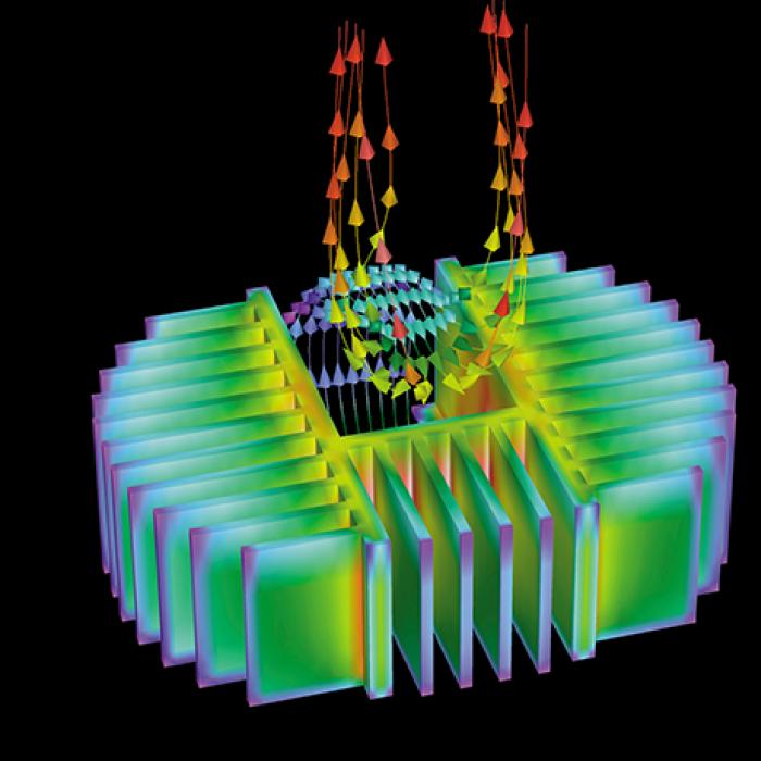 A three-dimensional representation of an electronic components thermofluid environment
