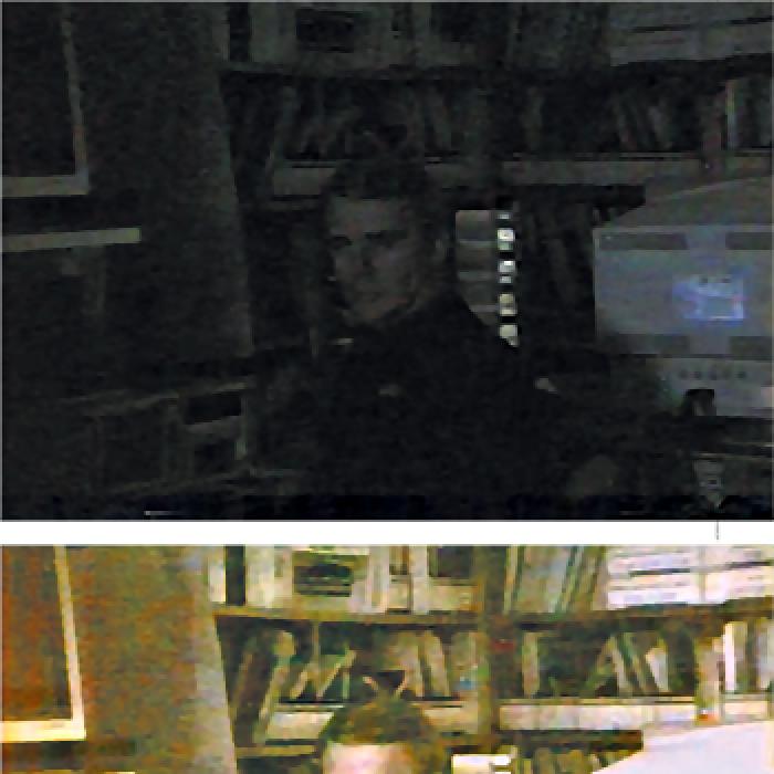 examples of video enhancement of a man in an office one dark, one lighter