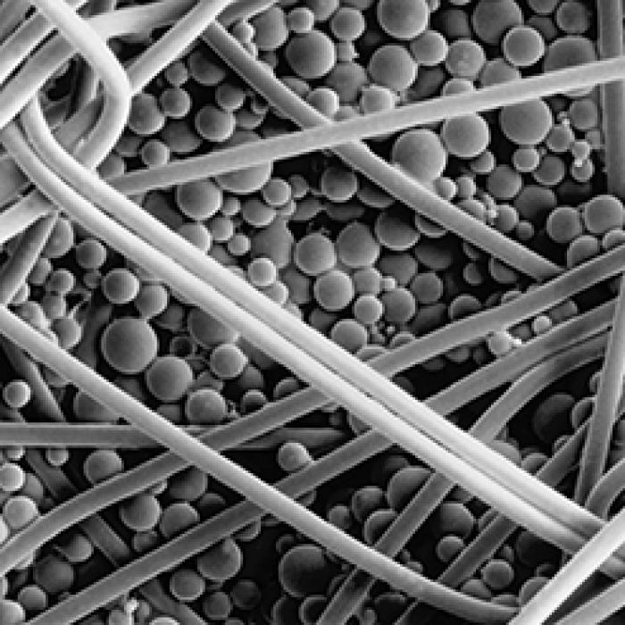 An electron micrograph image of microencapsulated phasechange materials