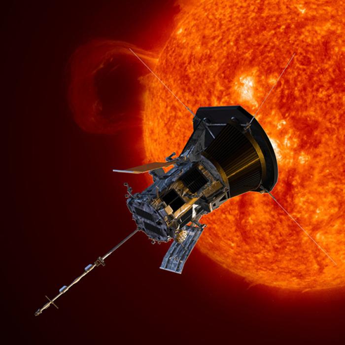 Parker Solar Probe depicted in front of the Sun