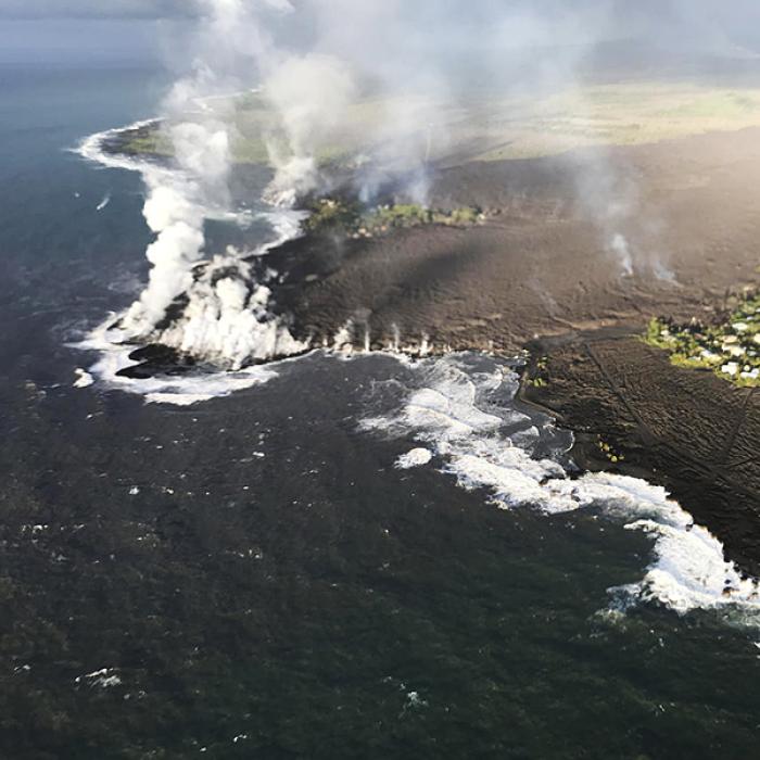 The Kīlauea Volcano fissure 8 lava flow front completely filled Kapoho Bay