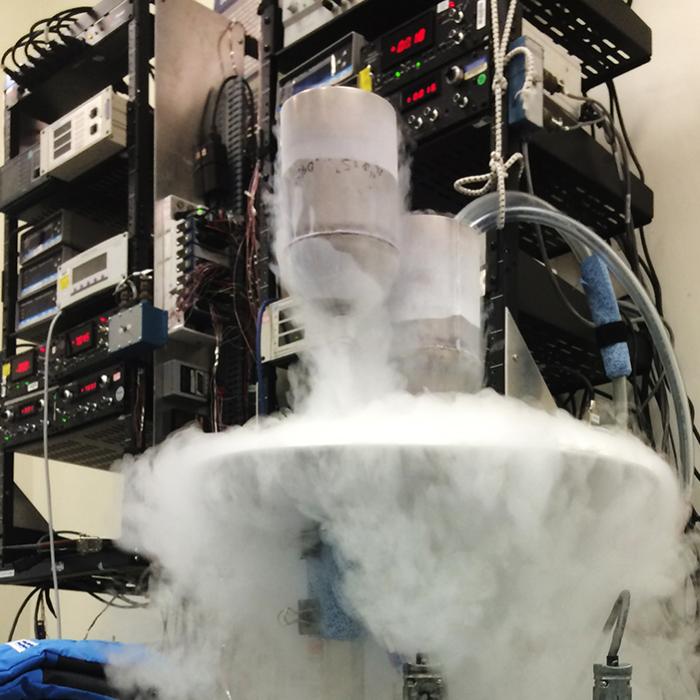 NASA’s Cryostat CS-500, pictured here as it cools down to cryogenic temperatures, at NASA’s Kennedy Space Center