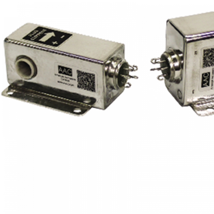 The larger silver-colored unit is a current sensor American Aerospace Controls supplied for the Hubble Space Telescope and similar programs, while the smaller one is a more recent sensor the company supplies for satellite launch vehicles. Both are space-qualified, radiation hardened, and hermetically sealed to eliminate electromagnetic interference. The two black current sensors are used on NASA’s RQ-4 Global Hawk and the U.S. Navy’s MQ-8 Fire Scout, where they monitor the unmanned aerial vehicles’ main electrical distribution systems. The company based them on designs originally created for the Shuttle program. Current sensors