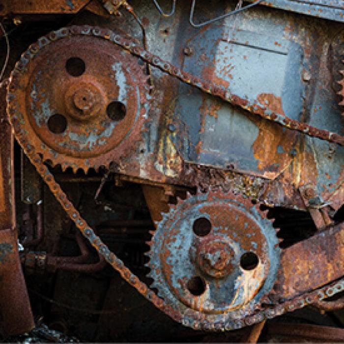 Rusted gears and chains