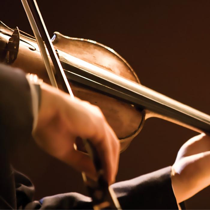 Closeup of hands playing a violin