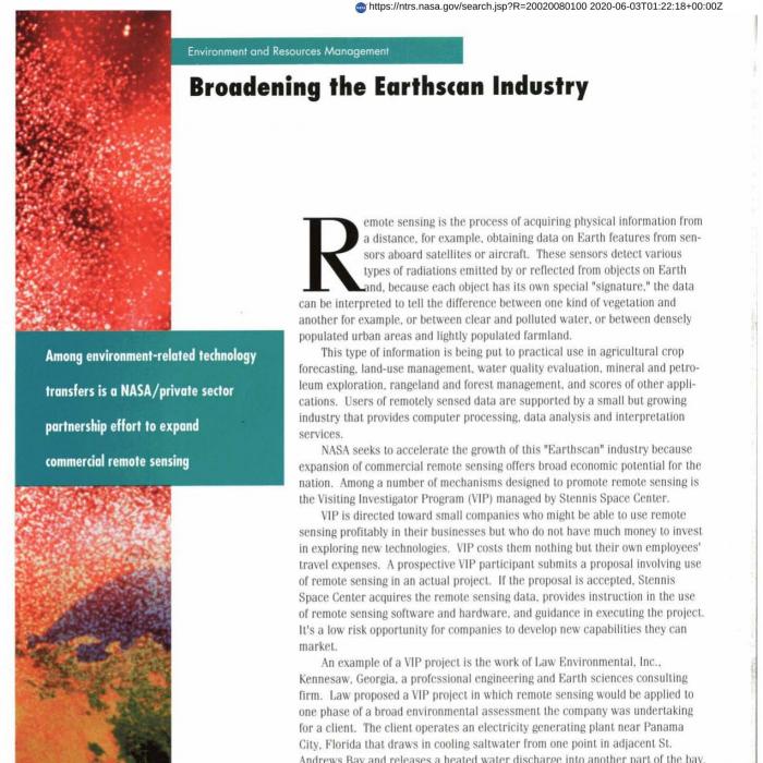 Broadening the Earthscan Industry (remote sensing)