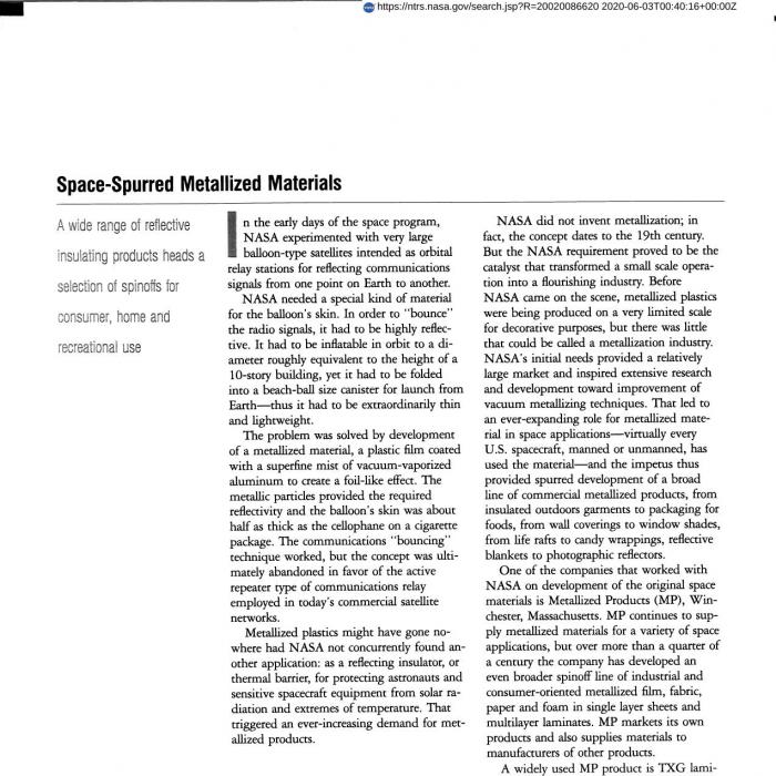 Space-Spurred Metallized Materials