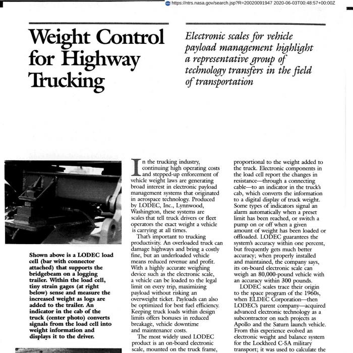 Weight Control for Highway Trucking