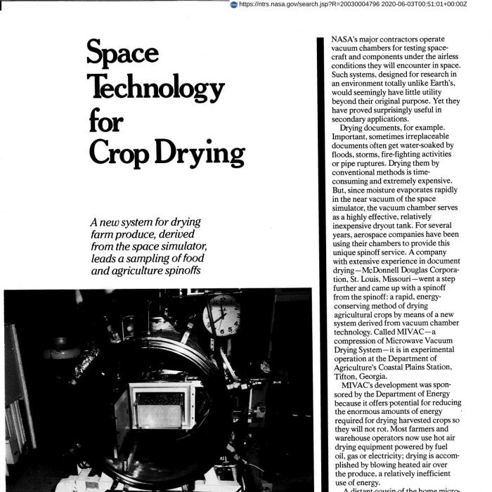 Space Technology for Crop Drying