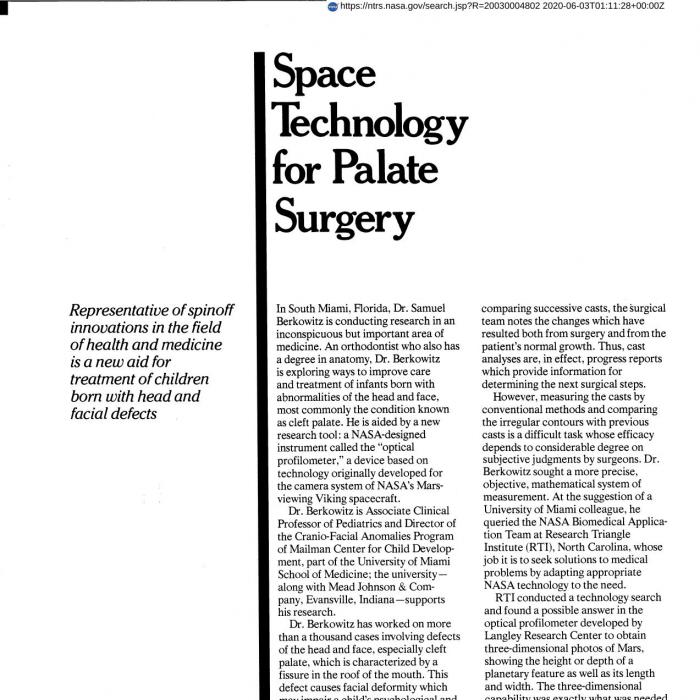 Space Technology for Palate Surgery