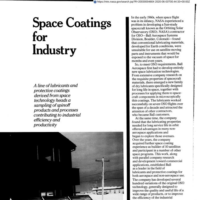 Space Coatings for Industry