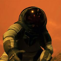 Virtual reality image of an astronaut on Mars
