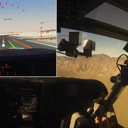 Pilot flies over mountains with a virtual runway superimposed