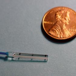 The Photrode™ all-optical sensor next to a penny shown for scale