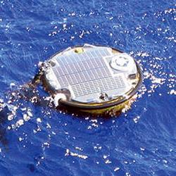 An Airborne Technologies buoy floats on the ocean’s surface