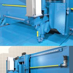Nova-Tech’s FSW machines, like this G10K/Large Plate Gantry Friction Stir Welder, achieve increased capabilities with the incorporation of NASA’s auto-adjustable pin tool technology. 2 views of the Nova-Tech friction stir welding machine