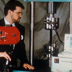 A man operating the Delta 1000 stress measurement system