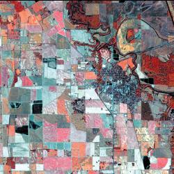 Satellite image of a section of Arkansas that looks similar to a patchwork quilt
