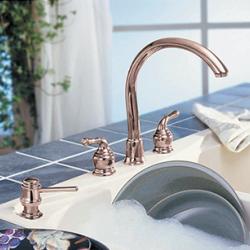 Monticello Inspirations Cathedral Spout Copper Kitchen Faucet and Copper Liquid Dispenser in LifeShine Copper