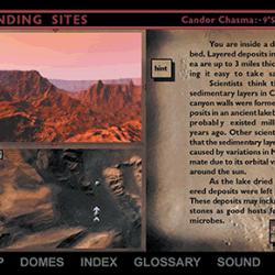 Screen shot from the Mars Virtual Exploration CD-ROM explors potential landing sites on the Red Planet.