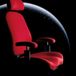 Red office chair with planet in background