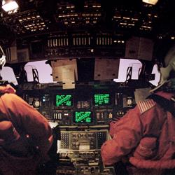 cabin view of the space shuttle during STS-42 reentry 