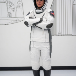 An astronaut in a SpaceX pressure suit.