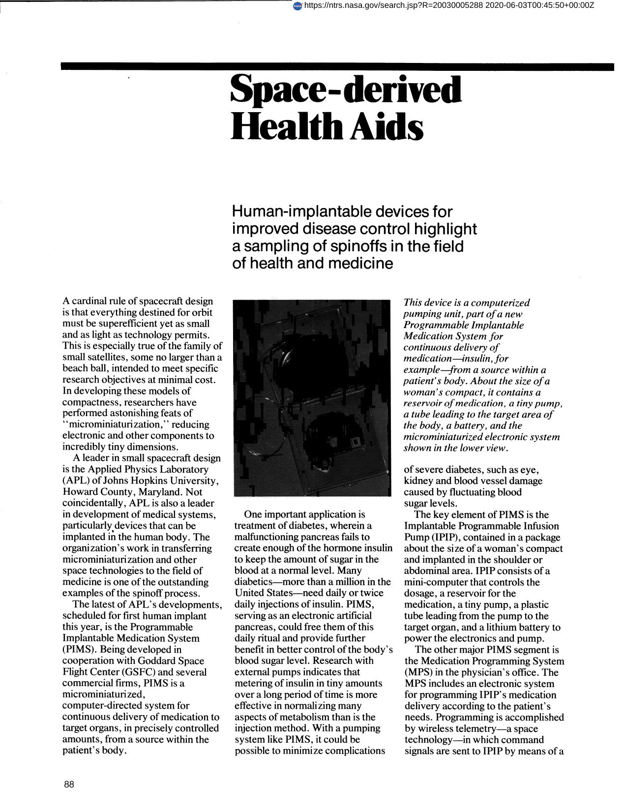 Space Derived Health Aids (AID, Heart Monitor)
